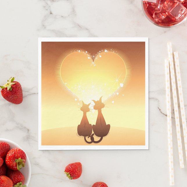 Servilleta De Papel Dos Gatos En Cuadros De Papel De Amor (Subido por el creador)