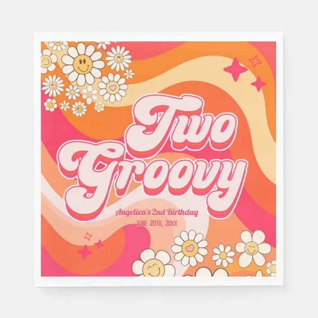 Servilleta De Papel Dos Groovy Colorful Girly Cumpleaños (Anverso)