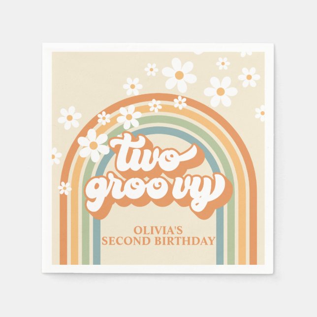 Servilleta De Papel Dos Groovy Cumpleaños Retro Arcoíris Margarita (Anverso)