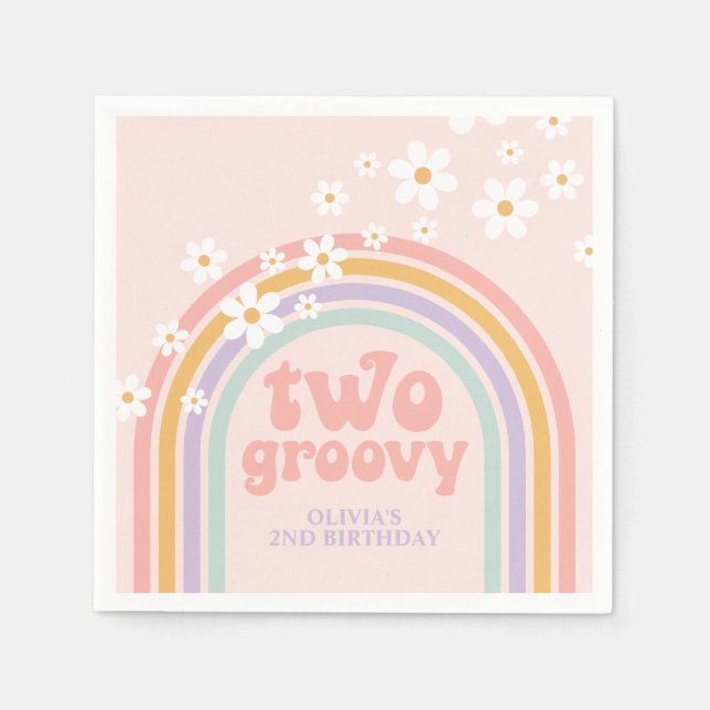 Servilleta De Papel dos Groovy Pastel arcoíris cumpleaños 2 (Anverso)