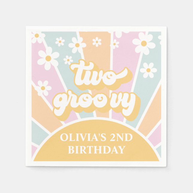 Servilleta De Papel Dos Groovy pastel Retro Sunshine daisy boho (Anverso)