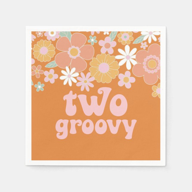 Servilleta De Papel Dos Groovy Retro Floral 2do cumpleaños (Anverso)