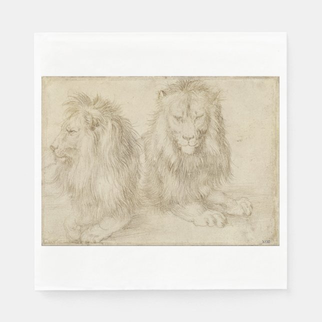 Servilleta De Papel Dos Leones (Animales Silvestres) (Albrecht Durer) (Anverso)