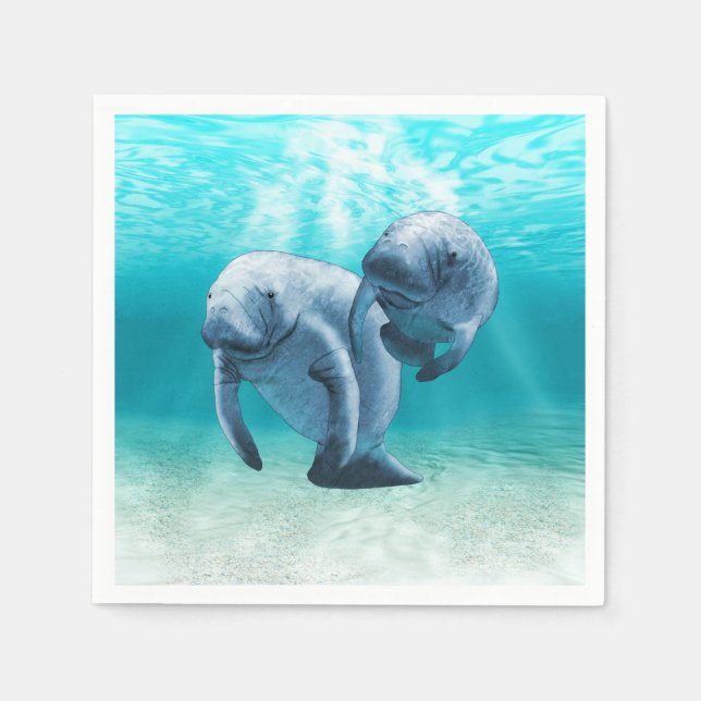 Servilleta De Papel Dos Manatees que nadan (Anverso)