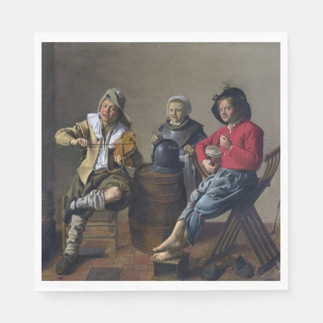 Servilleta De Papel Dos niños y un Chica haciendo música (músicos) (Anverso)