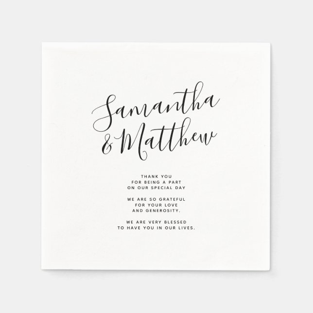 Servilleta De Papel Dos nombres Gracias Boda de mensajes (Anverso)