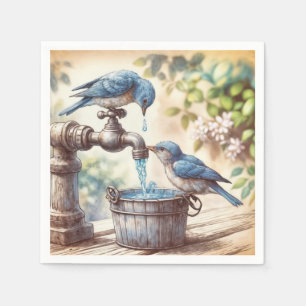 Servilleta De Papel Dos pájaros azules en una grieta