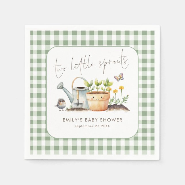 Servilleta De Papel Dos pequeños brotes de gingham salvia gemelos baby (Anverso)