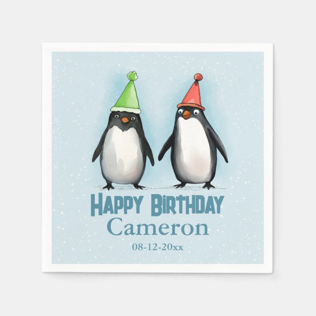 Servilleta De Papel Dos pingüinos de Guay celebran el cumpleaños de un (Anverso)