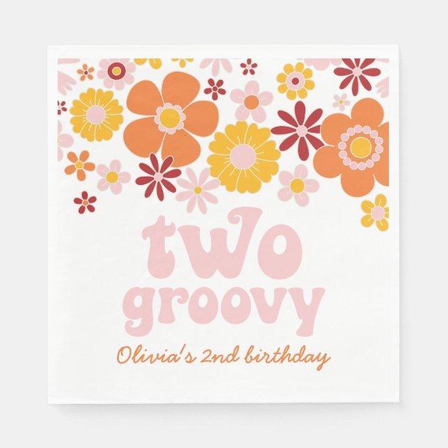 Servilleta De Papel Dos servilletas de cumpleaños retro florales groov (Anverso)