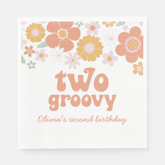 Servilleta De Papel Dos servilletas para segundo cumpleaños Groovy Ret (Anverso)