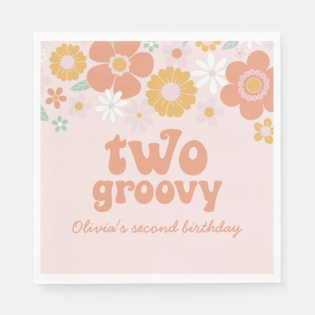 Servilleta De Papel Dos servilletas para segundo cumpleaños Groovy Ret (Anverso)
