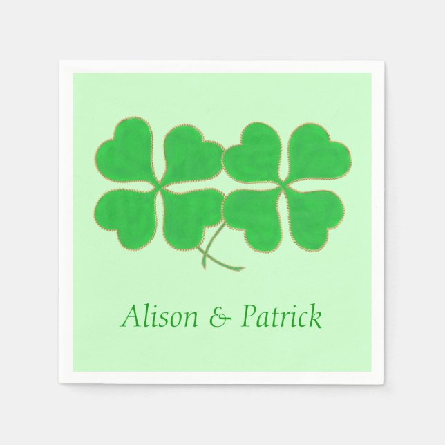 Servilleta De Papel Dos Shamrock Gold Dot Trim Nombres Napkins (Anverso)