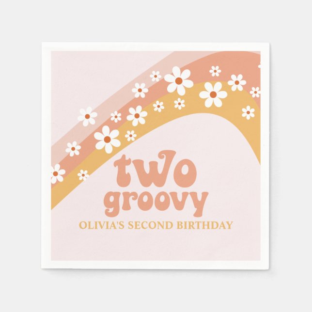 Servilleta De Papel Dos toallas Groovy Retro Daisy Boho Rainbow (Anverso)