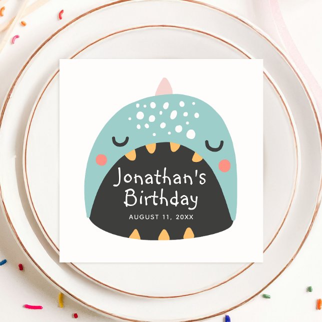 Servilleta De Papel Dosaurio azul gracioso. Aniversario del monstruo d (Subido por el creador)