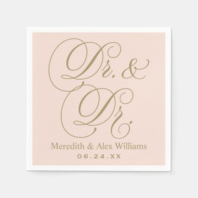 Servilleta De Papel Dr. y Dr. Antique Gold y Rubor Pink Monograma (Anverso)