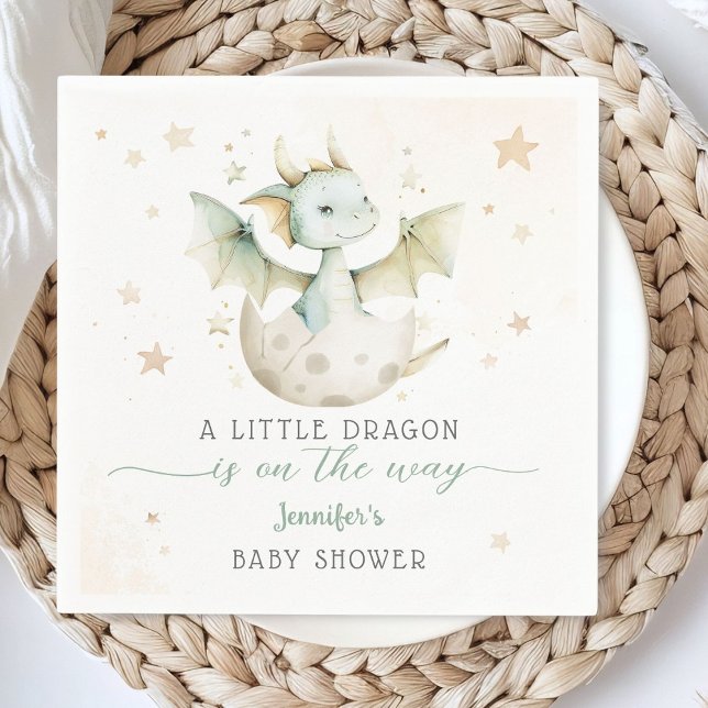 Servilleta De Papel Dragon Baby Shower Cute Green Dragon Paper Napkin (Subido por el creador)