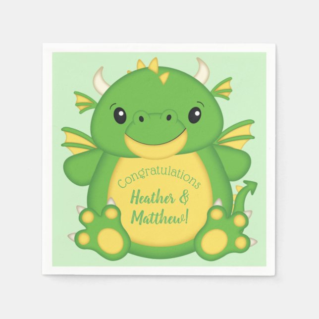 Servilleta De Papel Dragon Baby Shower Green (Anverso)
