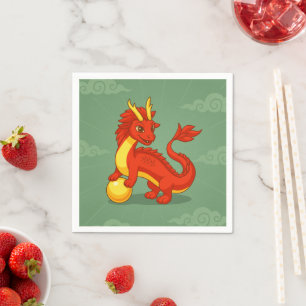 Servilleta De Papel Dragón Chino Rojo sobre Verde