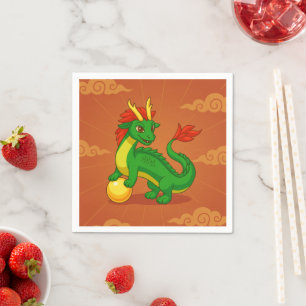 Servilleta De Papel Dragón Chino Verde sobre Rojo