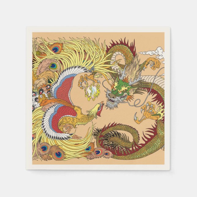 Servilleta De Papel Dragón chino y fénix (Anverso)
