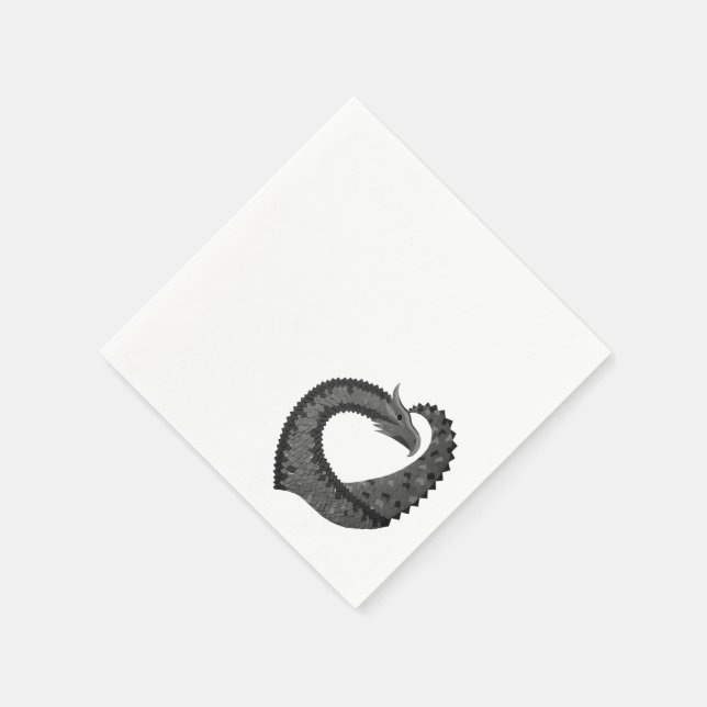 Servilleta De Papel Dragón de corazón negro sobre blanco (Borde)