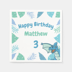 Servilleta De Papel Dragón de dinosaurios de cumpleaños azul y verde
