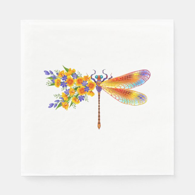 Servilleta De Papel Dragón de flores amarillas (Anverso)