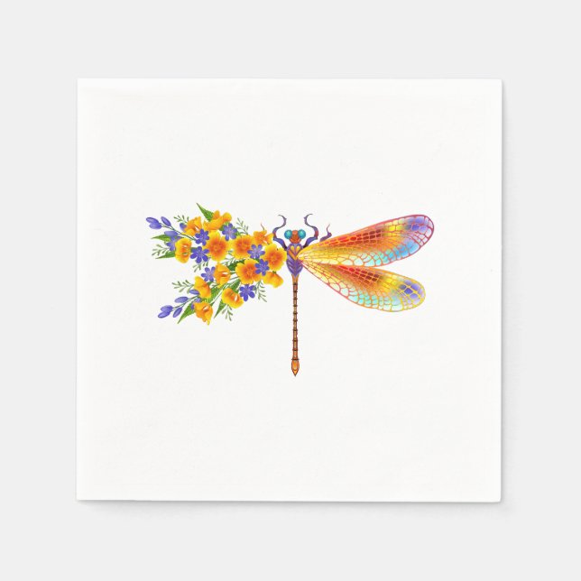 Servilleta De Papel Dragón de flores amarillas (Anverso)