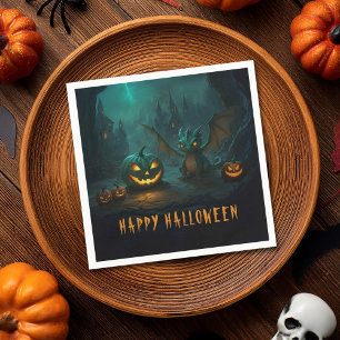 Servilleta De Papel Dragón de Halloween con calabazas aterradoras