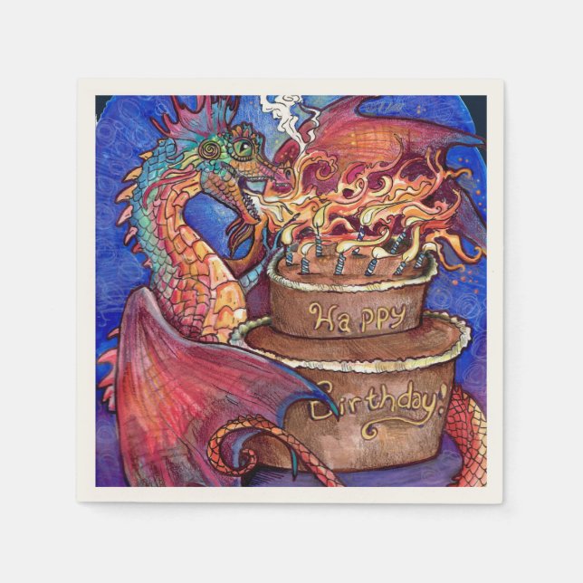 Servilleta De Papel Dragón de tarta de cumpleaños (Anverso)