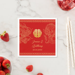 Servilleta De Papel Dragón fénix de boda chino rojo recepción