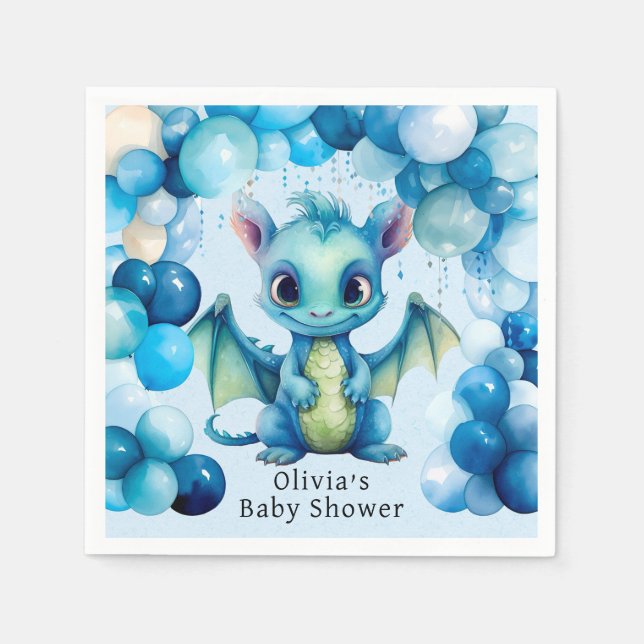 Servilleta De Papel Dragón lindo con el Baby Shower de Blue Balloons B (Anverso)