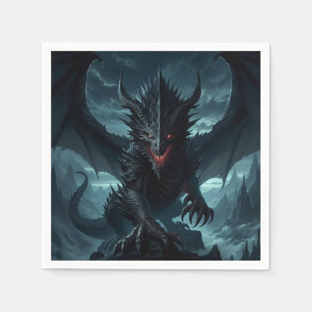 Servilleta De Papel Dragón medieval oscuro (Anverso)