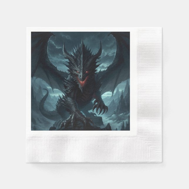 Servilleta De Papel Dragón medieval oscuro (Anverso)