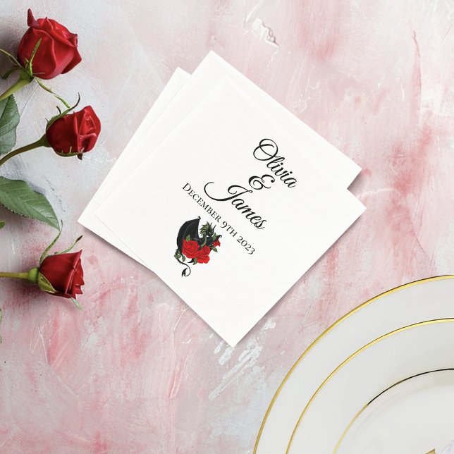 Servilleta De Papel Dragón negro Roses rojos Fantasía Boda (Subido por el creador)