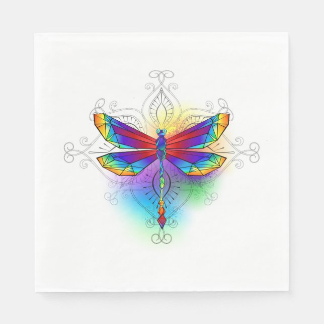 Servilleta De Papel Dragón poligonal arcoiris (Anverso)