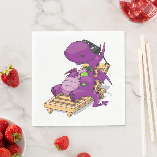 Servilleta De Papel Dragón Púrpura Relajándose en Silla de Cubierta
