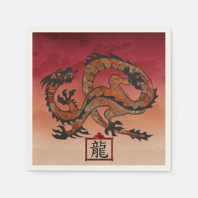 Servilleta De Papel Dragón Rojo Suerte, 龙 (Anverso)