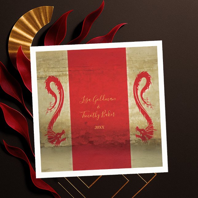 Servilleta De Papel Dragón rojo y oro Boda de temas asiáticos (Red and Gold Dragon Asian Themed Wedding Napkins)