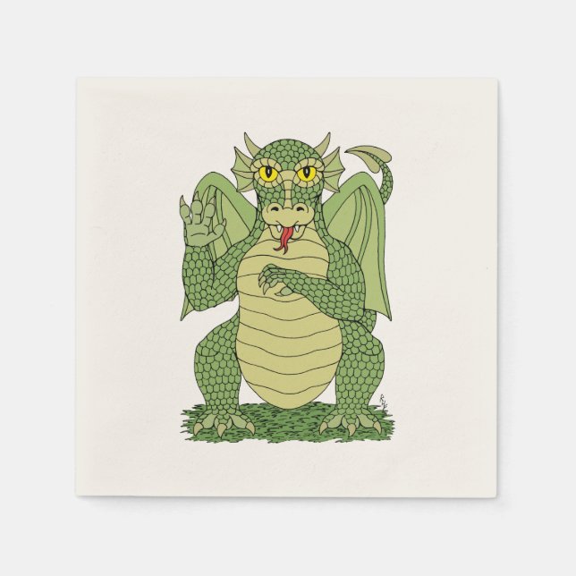 Servilleta De Papel Dragón verde lindo (Anverso)