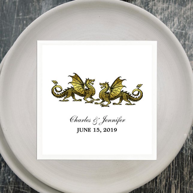 Servilleta De Papel Dragones Boda Elegantes dorados Napkins de papel (Gold Elegant Dragons Wedding Paper Napkins)