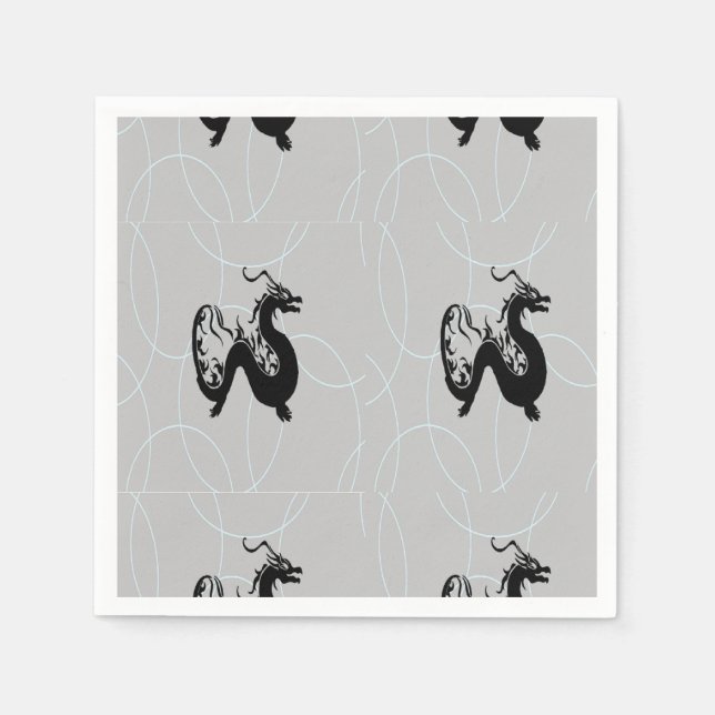 Servilleta De Papel dragones negros en gris (Anverso)