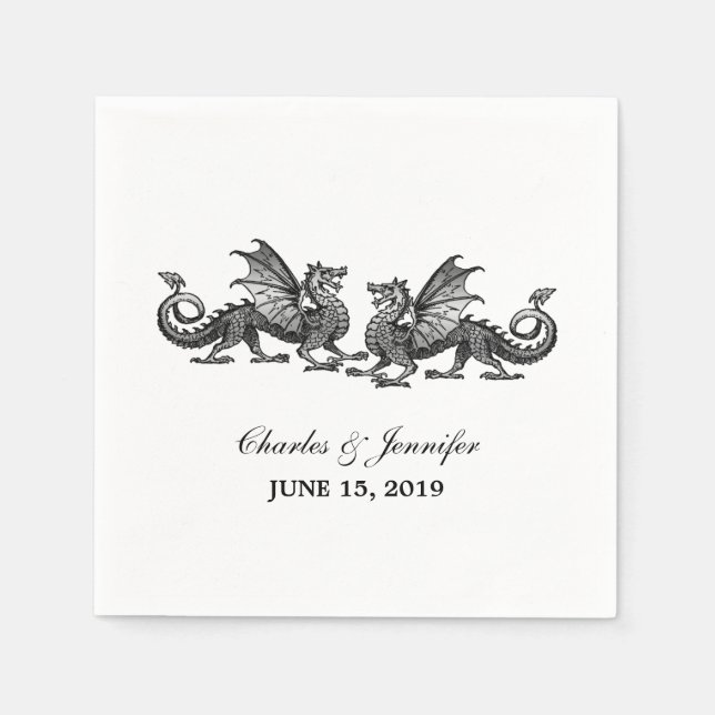Servilleta De Papel Dragones plateados Boda Papel Napkins (Anverso)
