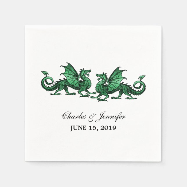 Servilleta De Papel Dragones verdes elegantes Boda Papel Napkins (Anverso)