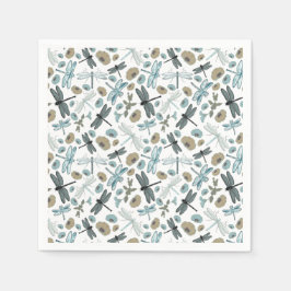 Servilleta De Papel Dragonflies Flores Blues Gray Pattern