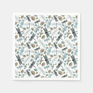 Servilleta De Papel Dragonflies Flores Blues Gray Pattern