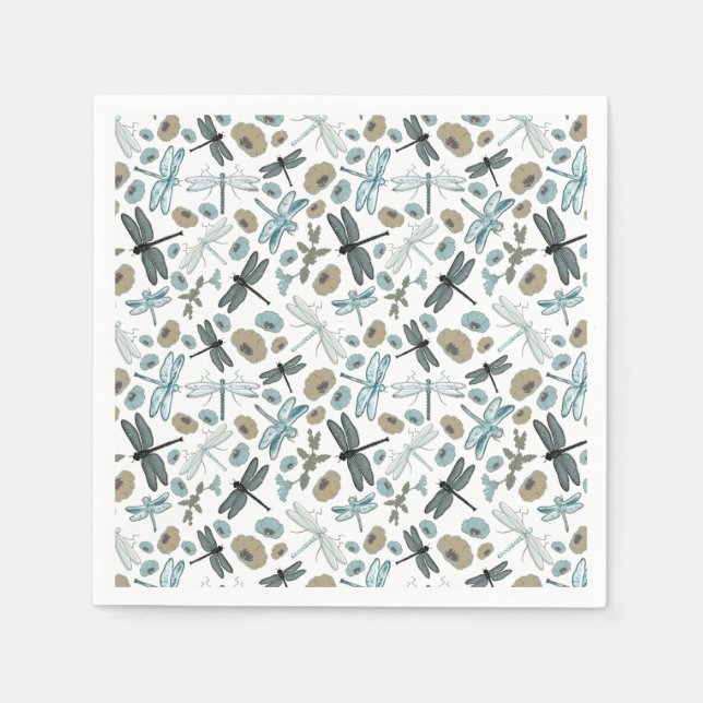 Servilleta De Papel Dragonflies Flores Blues Gray Pattern (Anverso)