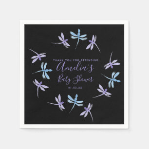 Servilleta De Papel Dragonflies Mano Pintada Baby Shower Black