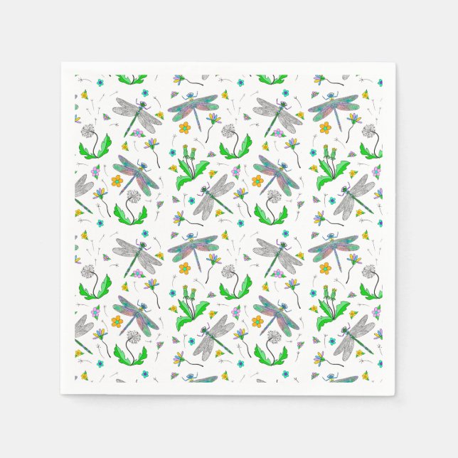 Servilleta De Papel Dragonflies y Dandelions (Anverso)